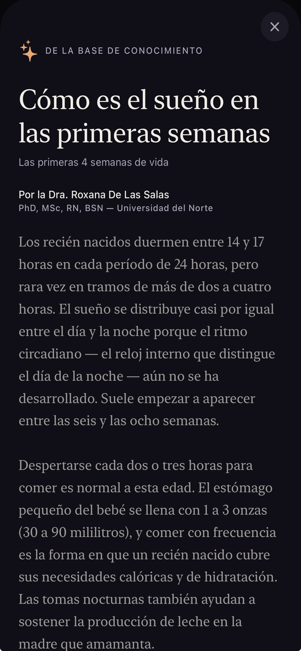 Pantalla de lectura de Morfeo explicando un patrón de sueño
