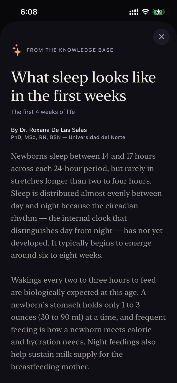 Morfeo insight reader screen explaining a sleep pattern